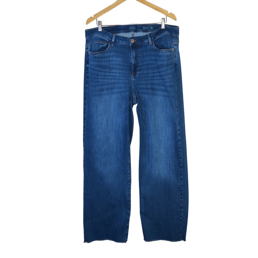 J. Jill High Rise Wide Leg Vintage Stretch Denim Jeans 18 Tall Long Raw Hem